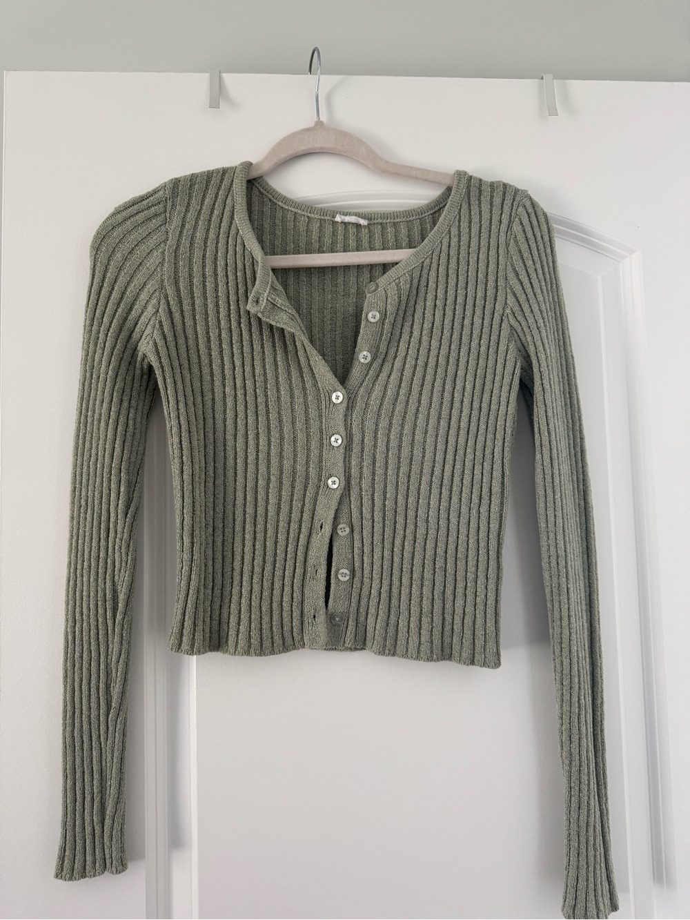 Garage Ribbed Cropped Cardigan - Sage
